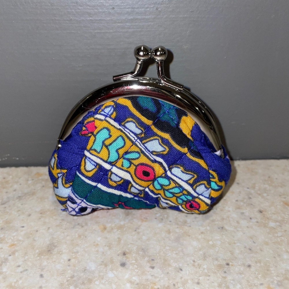 Vera Bradley MINI Kisslock Coin Purse Quilted Colorful Blue Print